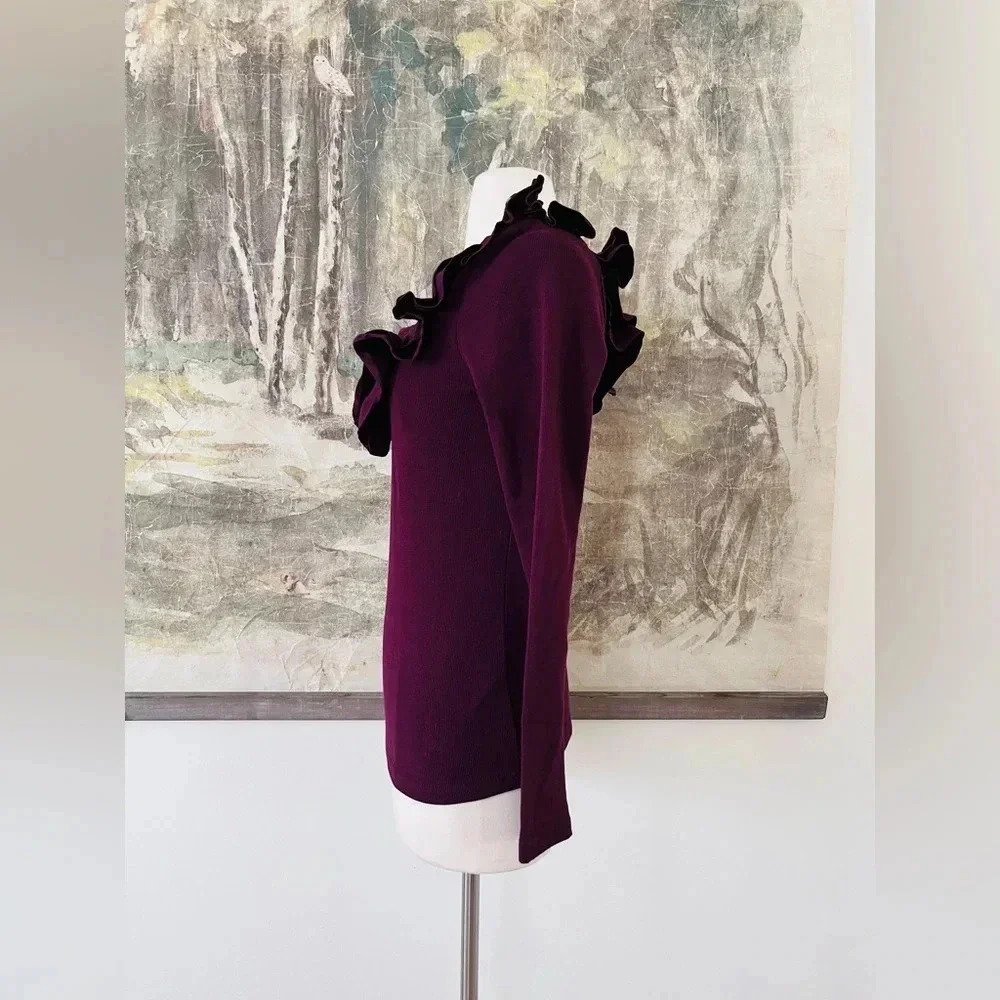 Anthropologie DOLAN Ruffled V-Neck Top in Wine Size Medium NWOT $78 - Picture 5 of 11